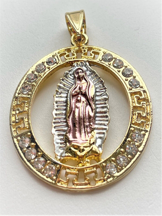 3-Tone Gold Filled Open Oval Shape Guadalupe VDG Pendant