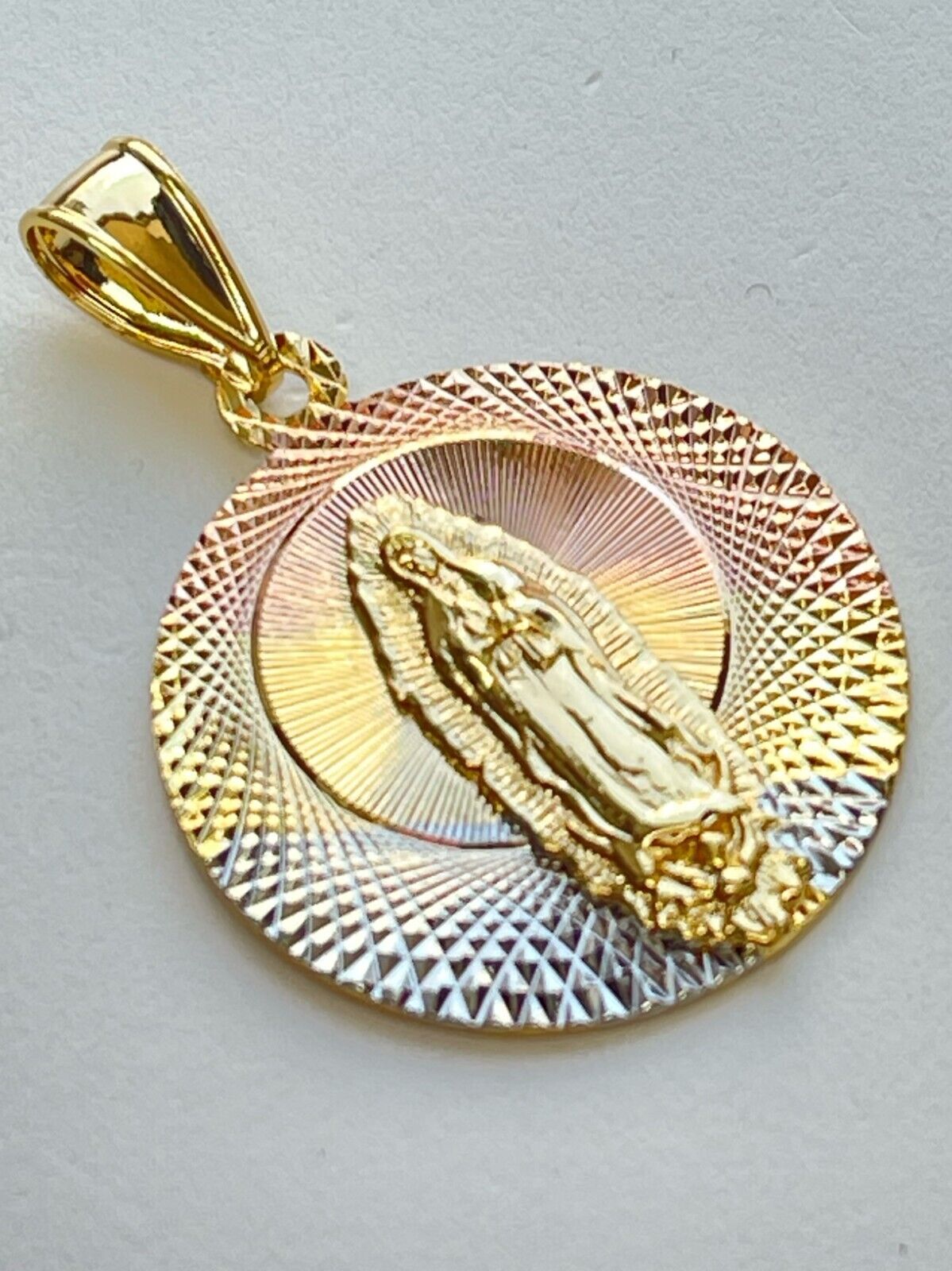 14k Gold Plated 3 Tone Guadalupe VDG Pendant