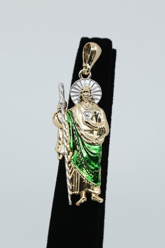 14K Gold Plated Green Saint Jude Thaddeus San Judas Tadeo Pendant