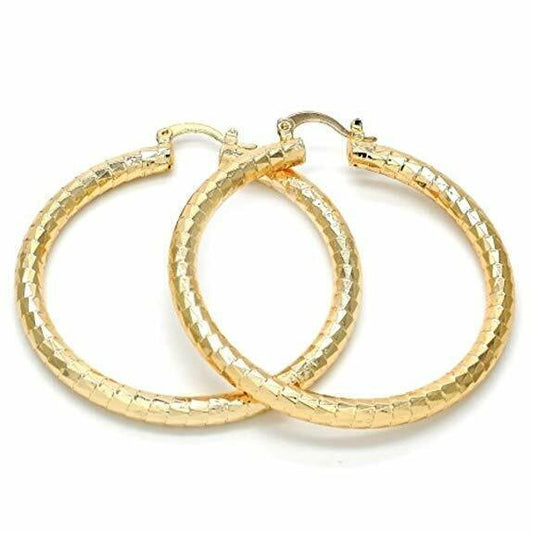 14K Gold Filled Diamond Cut Round Click Top 50-80mm Hoop Earrings