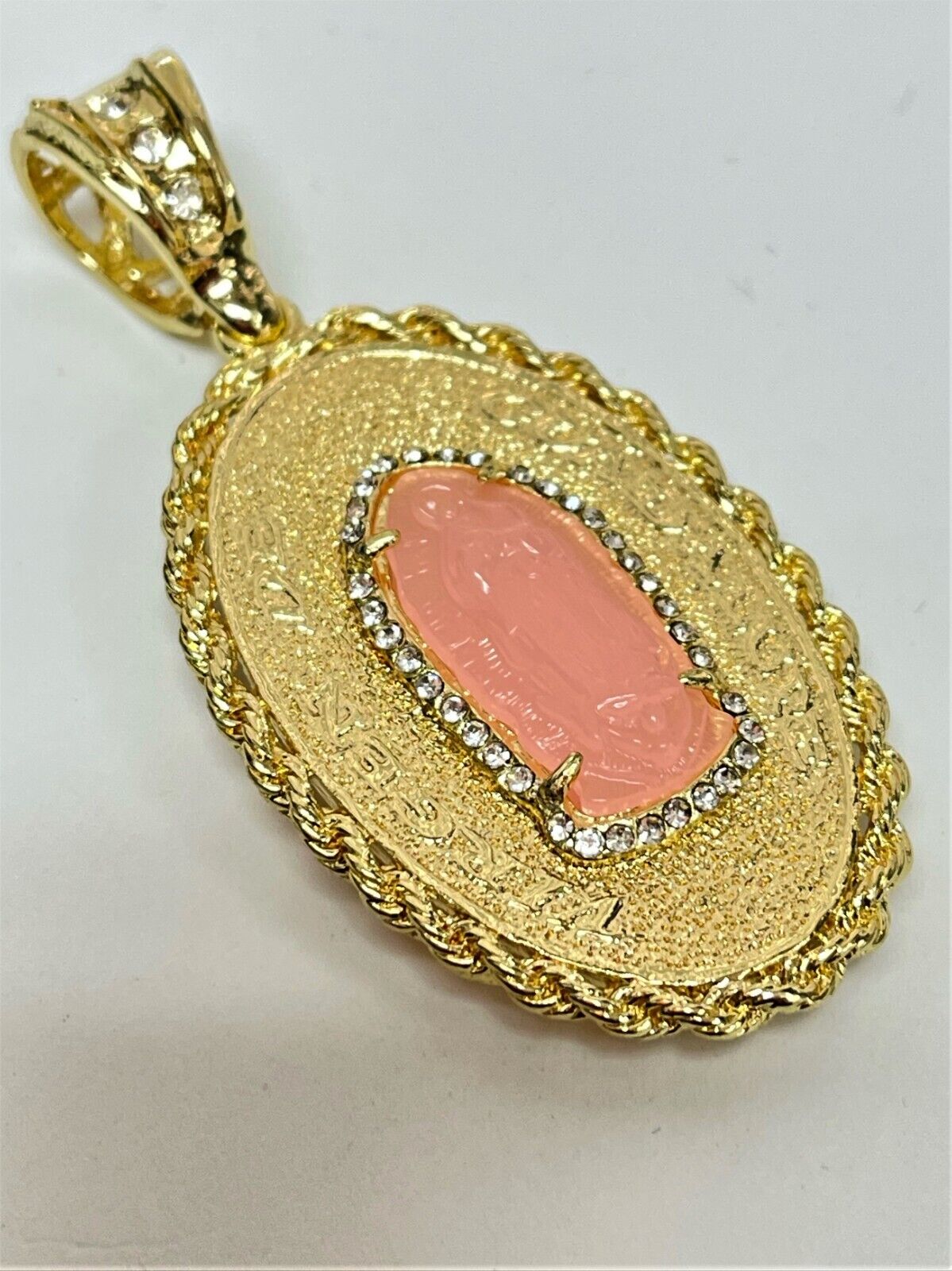 14 Yellow Gold Plated Oval Shape Double-Sided Guadalupe VDG Pendant