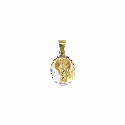 14k Gold Filled San Judas Tadeo 3 Tone Diamond Cut Oval Charm Pendant