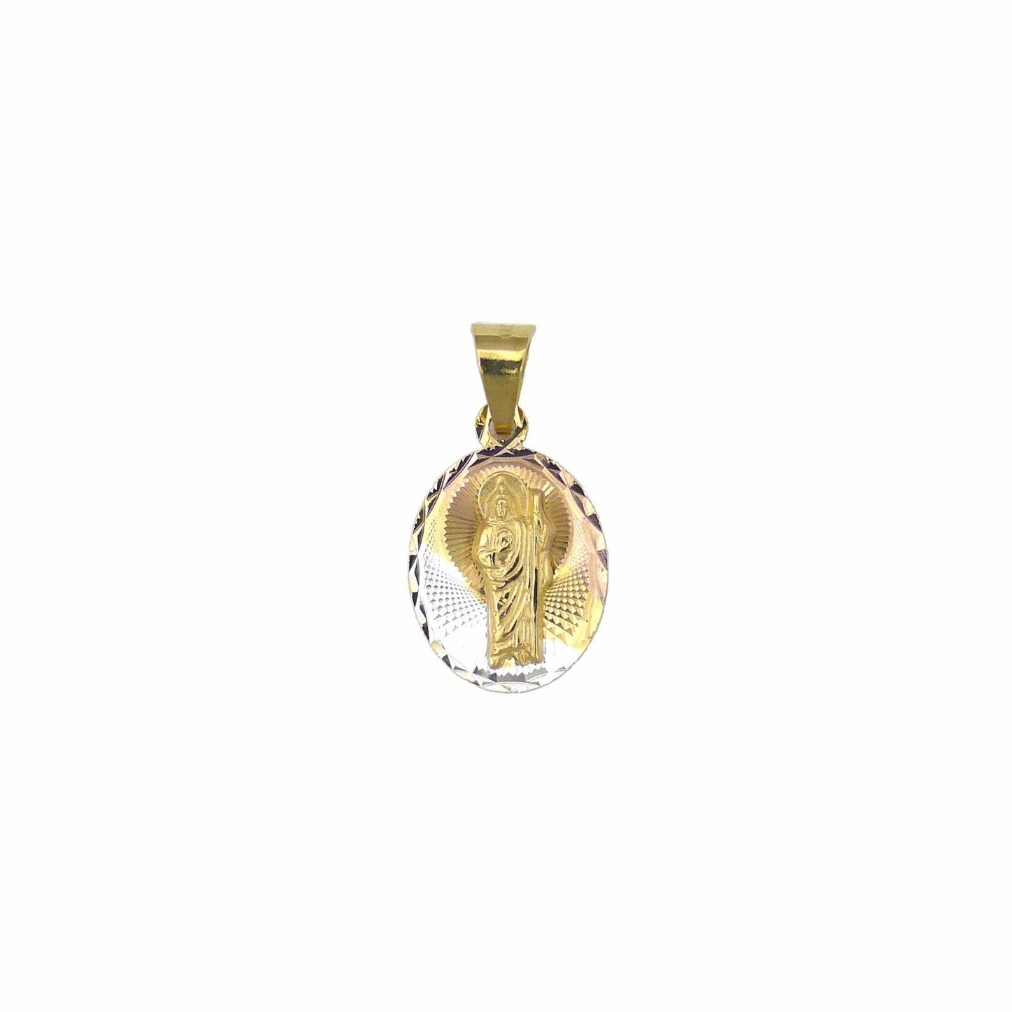 14k Gold Filled San Judas Tadeo 3 Tone Diamond Cut Oval Charm Pendant