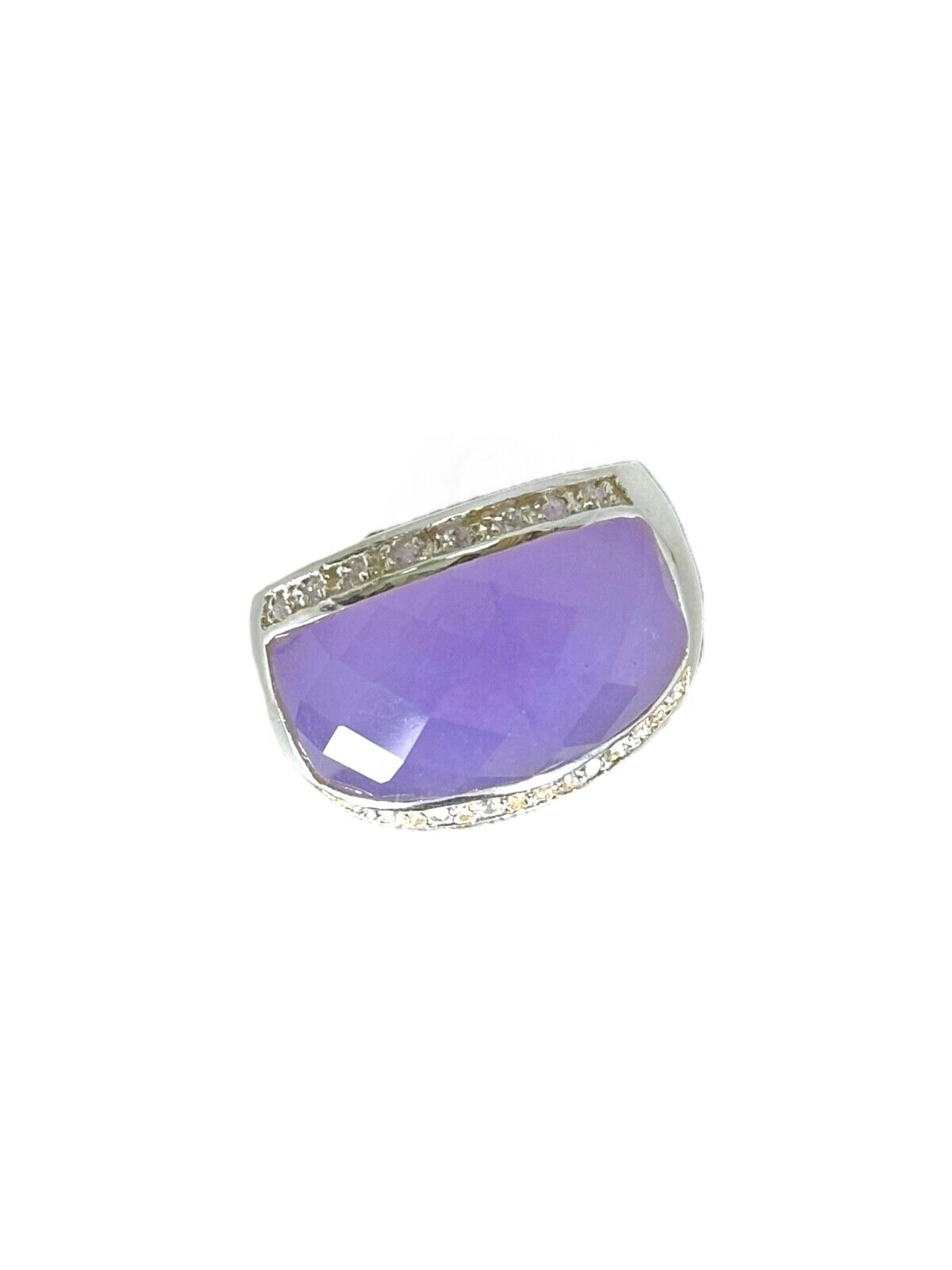 .925 Sterling Silver Lavender Natural Jade RING with CZ Stones