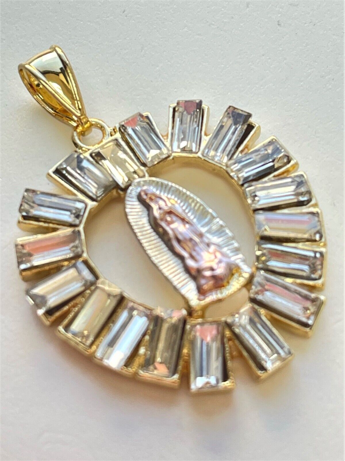 14K 3 Tone  Gold Plated Open Heart Shape Guadalupe VDG Pendant