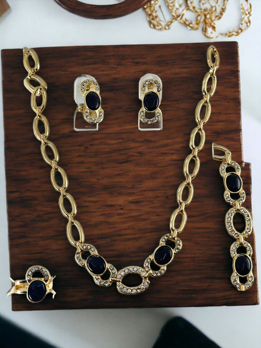 14k Gold Plated Necklace Bracelet Earring Ring Set CZ