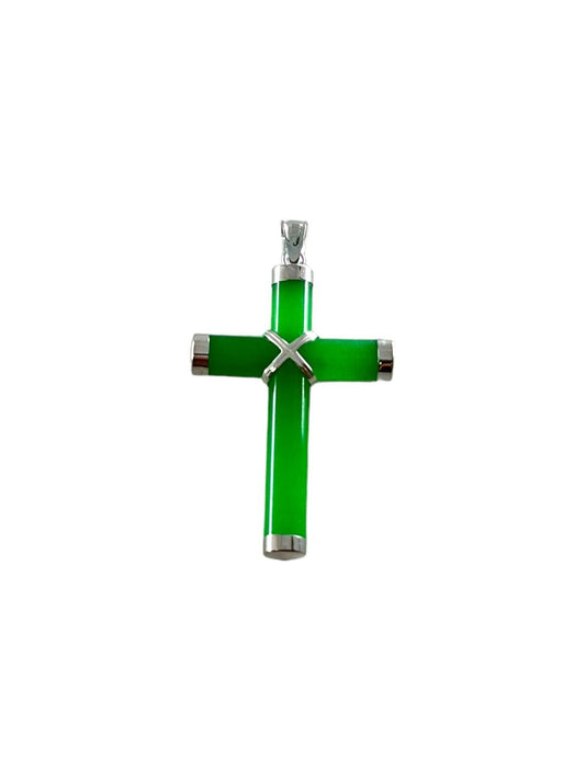 Sterling Silver Jade Cross Charm Pendant