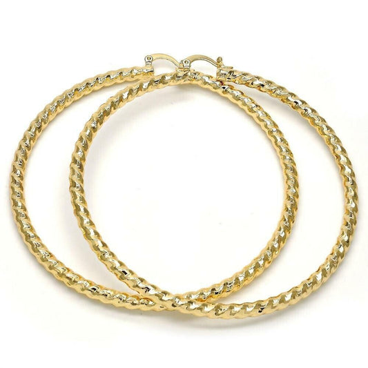 14K Gold Filled Twist Design Medium Large Round Hoop Earrings 30mm-80mm