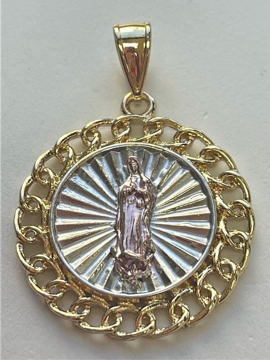 14k Gold Plated 3-Tone Guadalupe VDG  Pendant