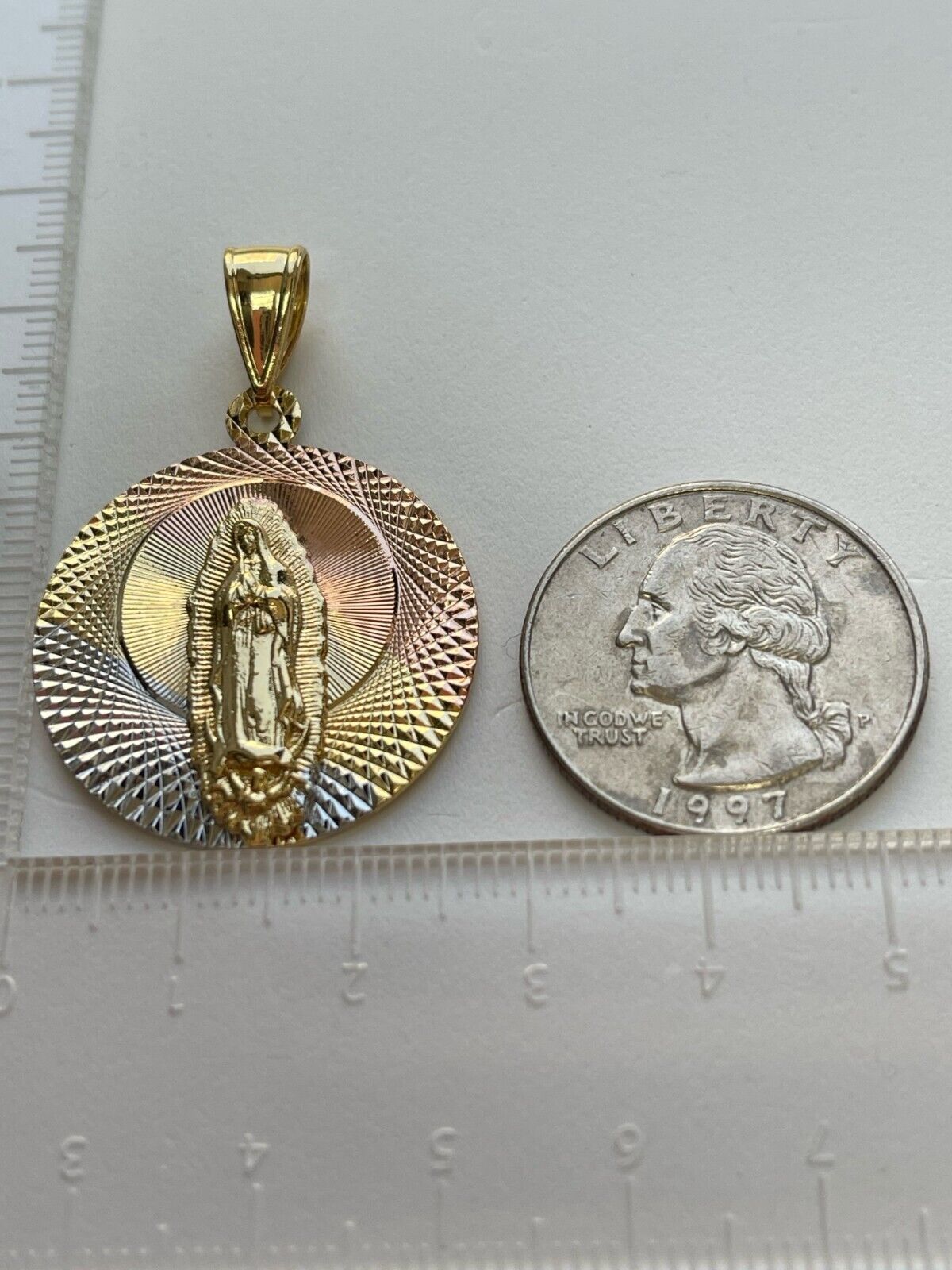 14k Gold Plated 3 Tone Guadalupe VDG Pendant