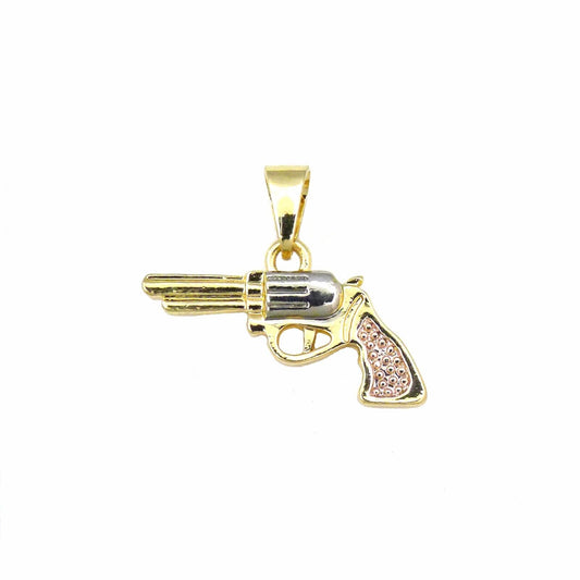 14k Gold Plated Revolver Pistol Handgun Small Charm Pendant