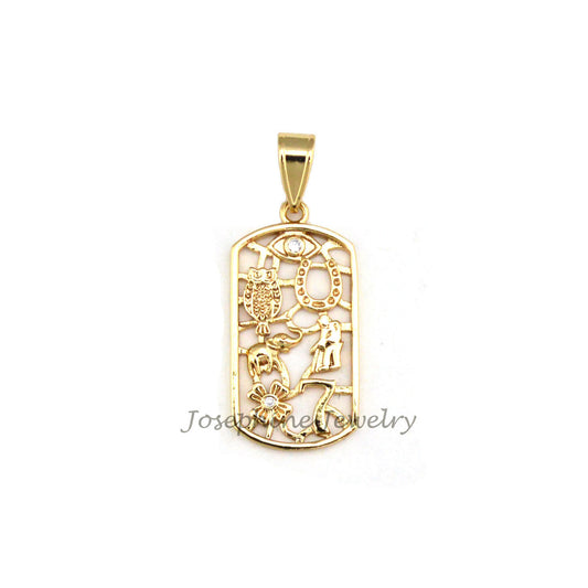 14k Gold Plated Good Luck Lucky Charm Rectangle Pendant with Rhinestone