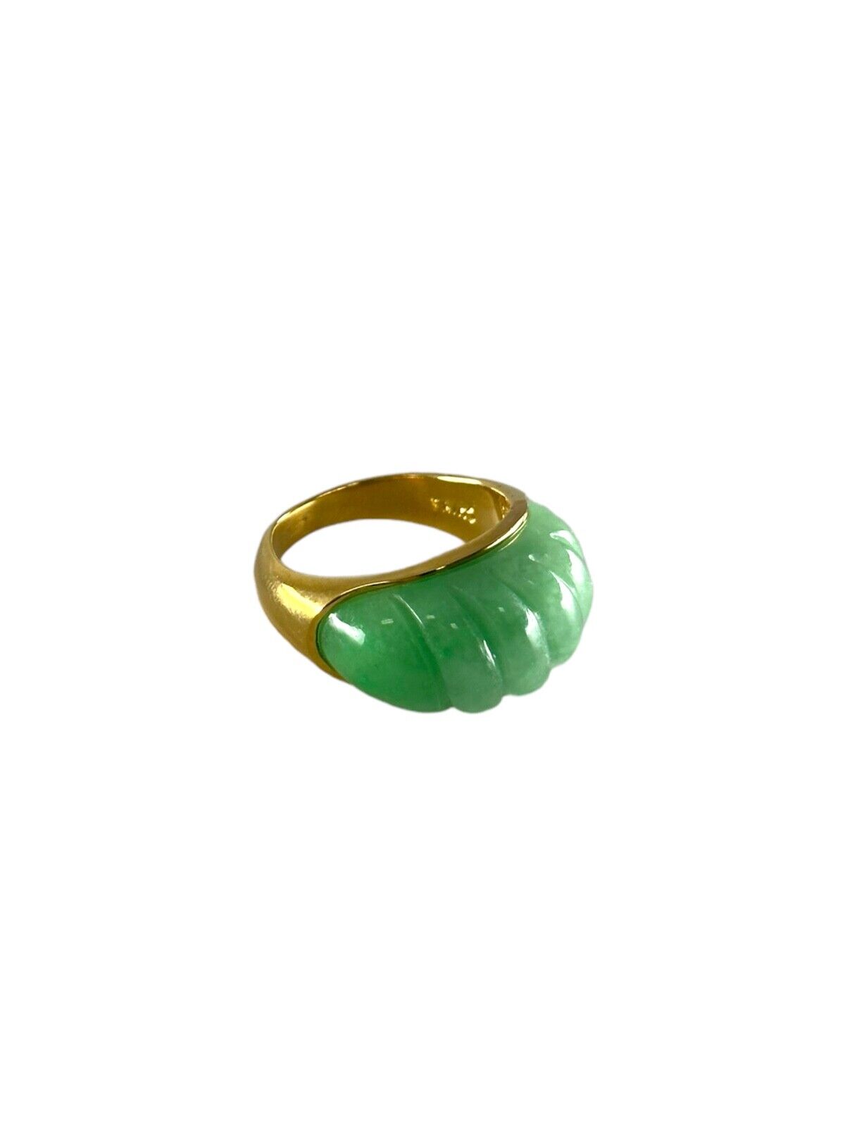 .925 Sterling Silver 14k Gold Plated Natural Jade Ring