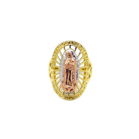 14k Gold Plated Nossa Senhora de Guadalupe Rogai Por Nos 3 Tone Ring Size 6-12