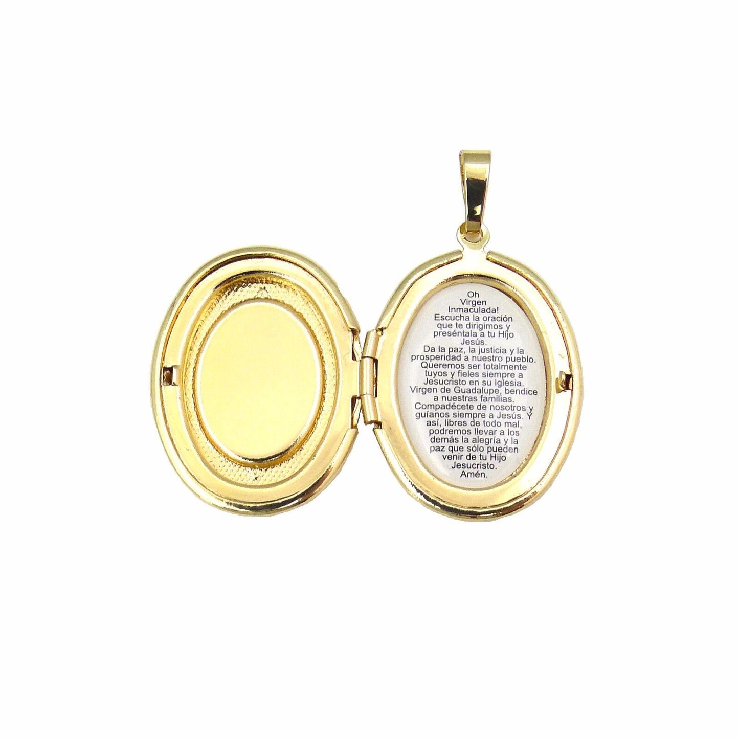 14k Gold Plated Spanish Prayer Locket with Virgin de Guadalupe Picture Pendant